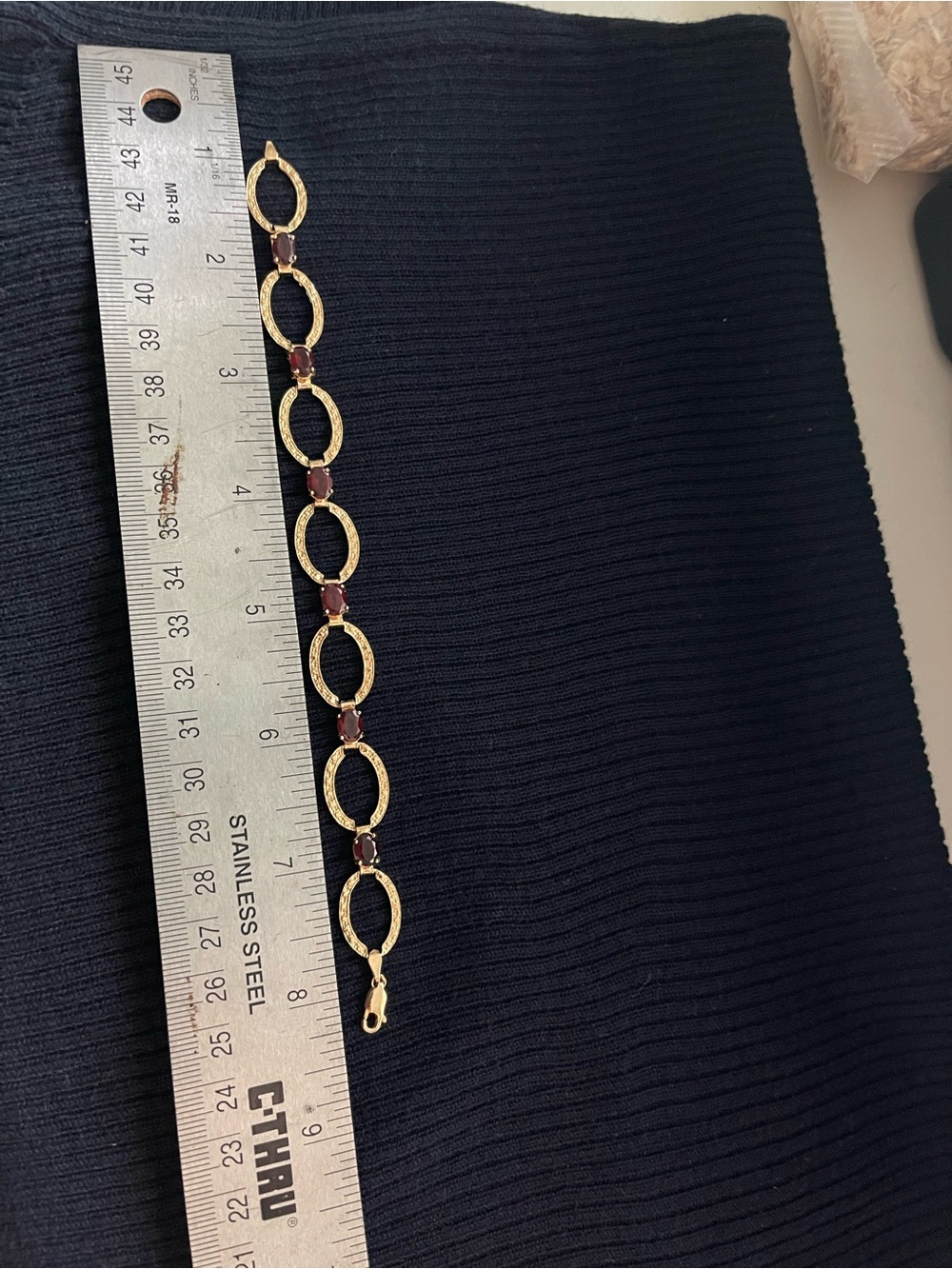 14k solid gold  garnet stone bracelet